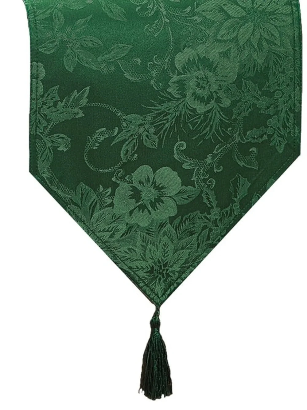 Classic Green Floral Jacquard Table Runner with Tassel